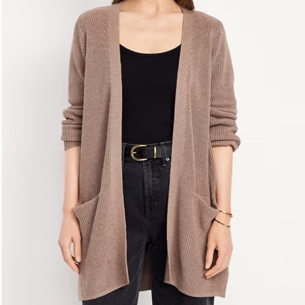 Open Front Longline Ribbed Cozy Cotton Blend Cardigan Sweater Large - Picture 4 of 13
